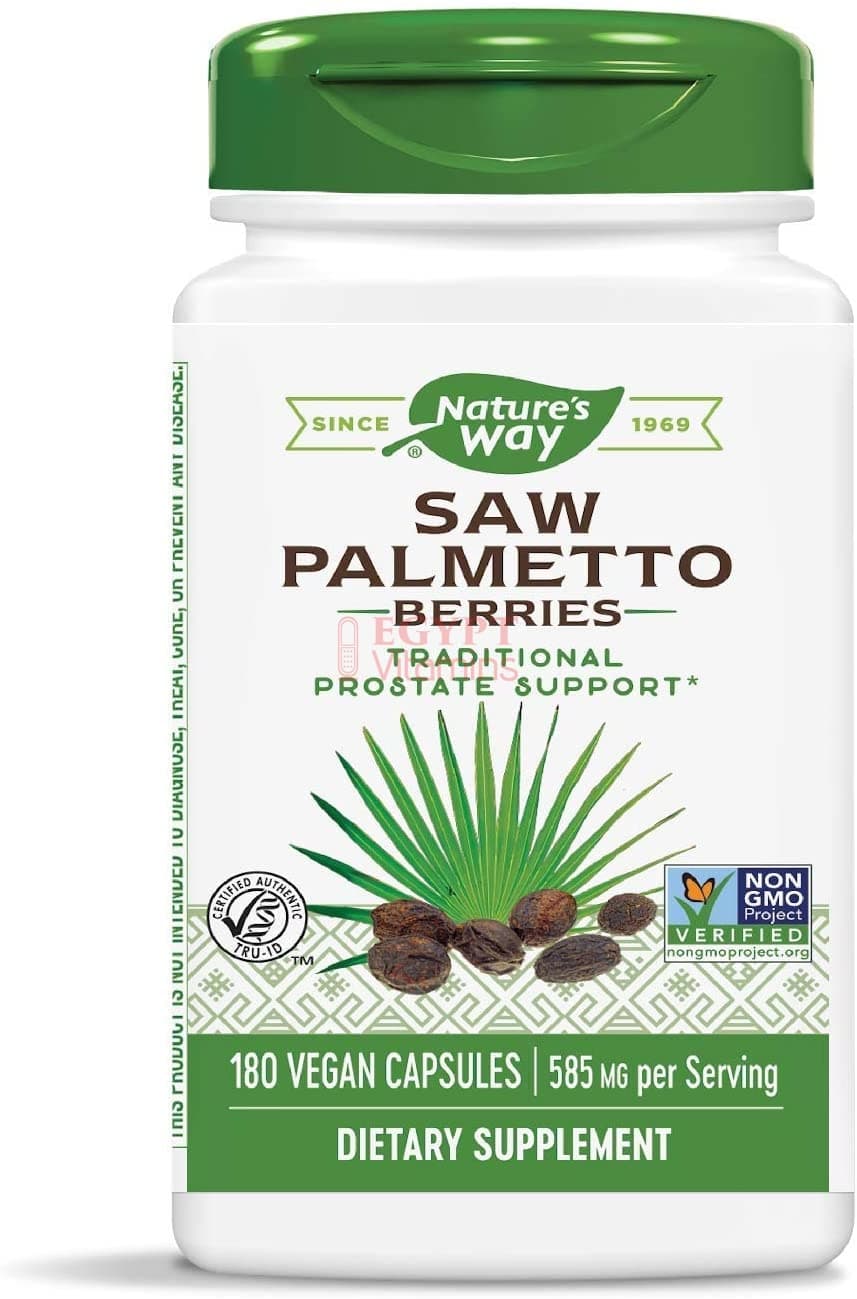 Nature's Way Saw Palmetto Berries; 585 mg; TRU-ID Certified; 180 Capsules منشار بالميتو 585 مجم للجرعة ، لصحة البروستاتا ، 180 كبسولة نباتية