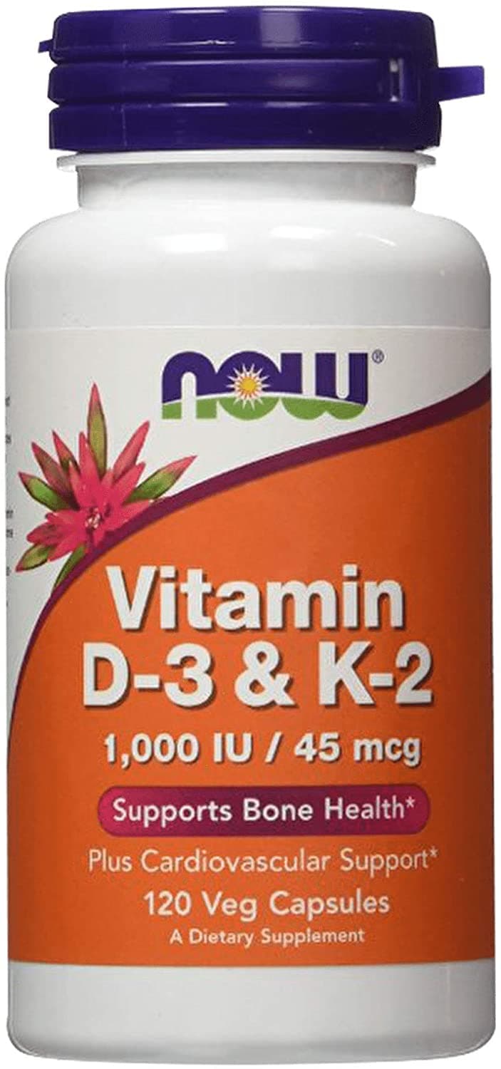 NOW Vitamin D3 & K2 – 1,000 IU / 45 mcg – Cardiovascular Support – 120 Veg Capsules