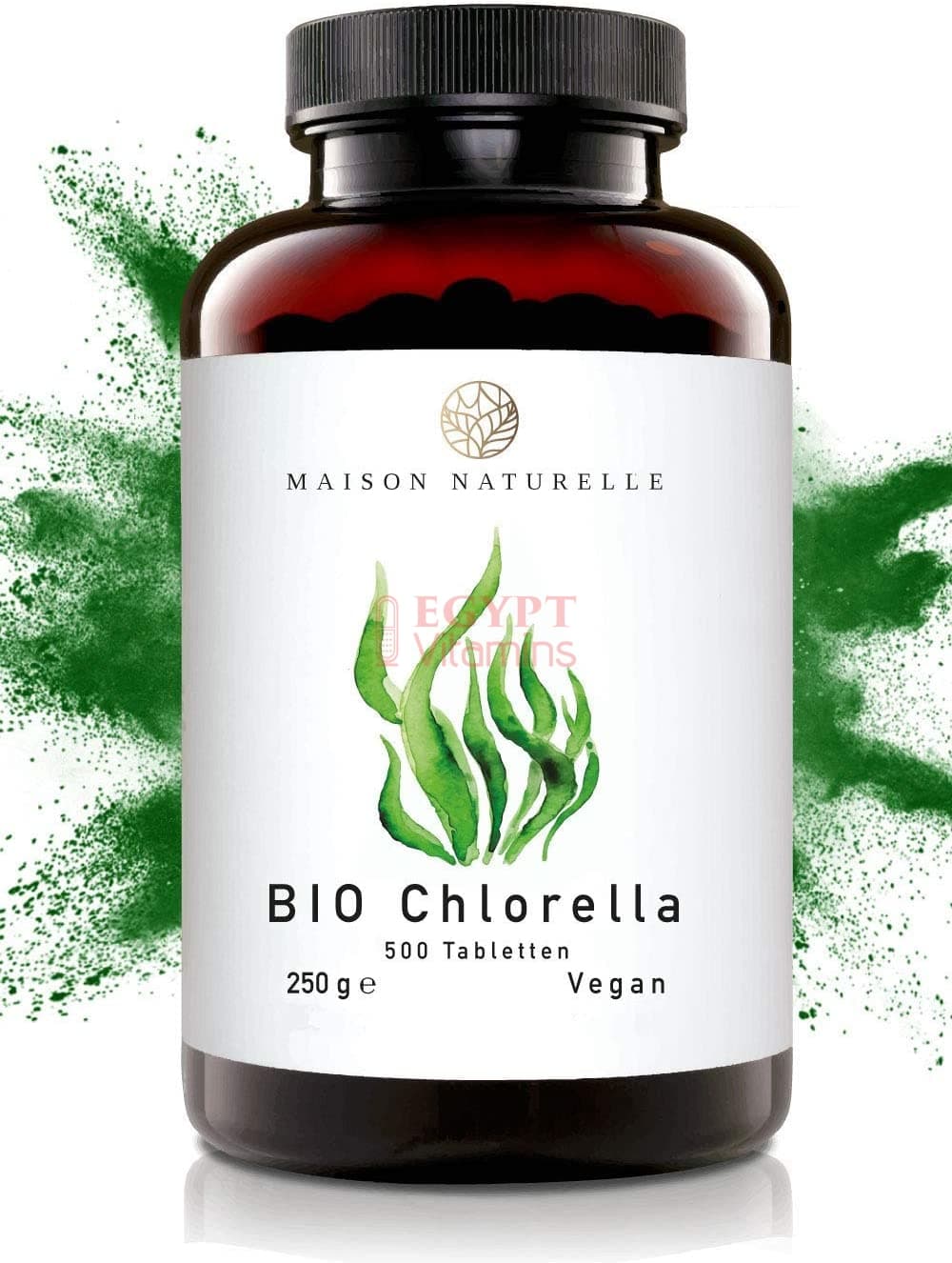 Maison Naturelle Bio Chlorella Tablets High Dose 500 mg 500 Tablets - 100% Pure Vegan Chlorella Algaeطحلب الكلوريلا النباتى العضوى النقى 100% ، عالى جرعة 500 مجم ، 500 حباية