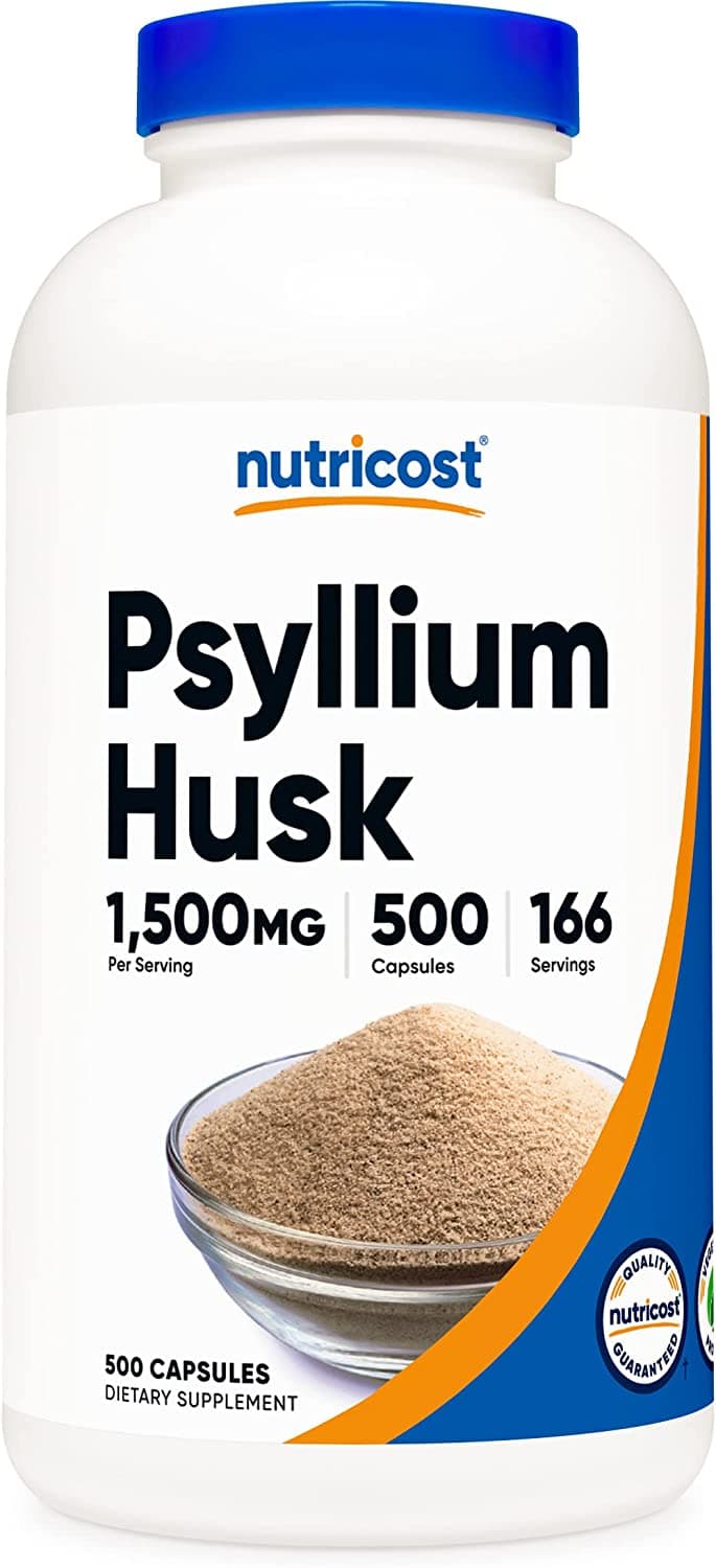 Nutricost Psyllium Husk 1500mg Per Serving, 500 Capsules نيوتريكوست ألياف قشور السيليوم العضوى ، 1500 مجم للجرعة الواحدة ، بريبيوتيك الطبيعى من بذور بلانتاجو أوفاتا الخام وقشور إسباجولا ، 500 كبسولة نباتية