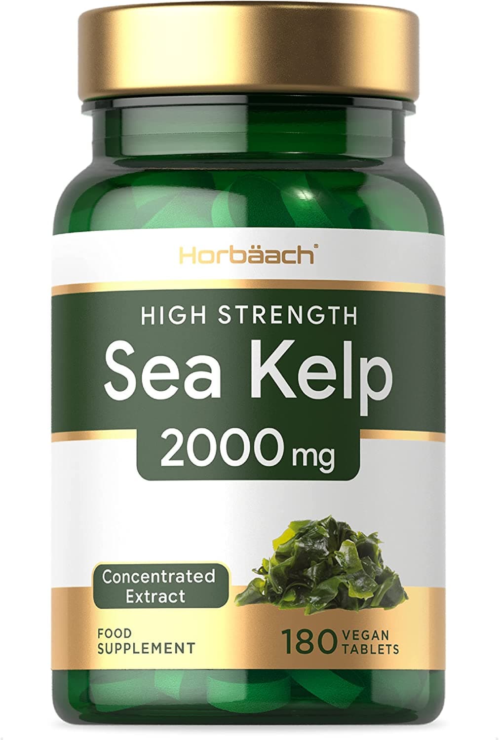 Horbaach Sea Kelp 2000 mg | 180 Vegan Tablets | Natural Source of Iodine | High Strength عشب البحر العضوى ، مصدر طبيعى لليود ولصحة الغدة الدرقية ، 180 كبسولة من هورباتش