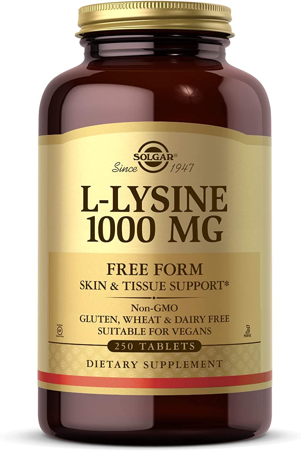 Solgar L-Lysine Tablets Supports Healthy Skin and Lips 250 Capsules - 0.0353 ozسولجر ل_ لايسين 1000 مجم للحباية لدعم صحة الجلد والأنسجة 250 قرص