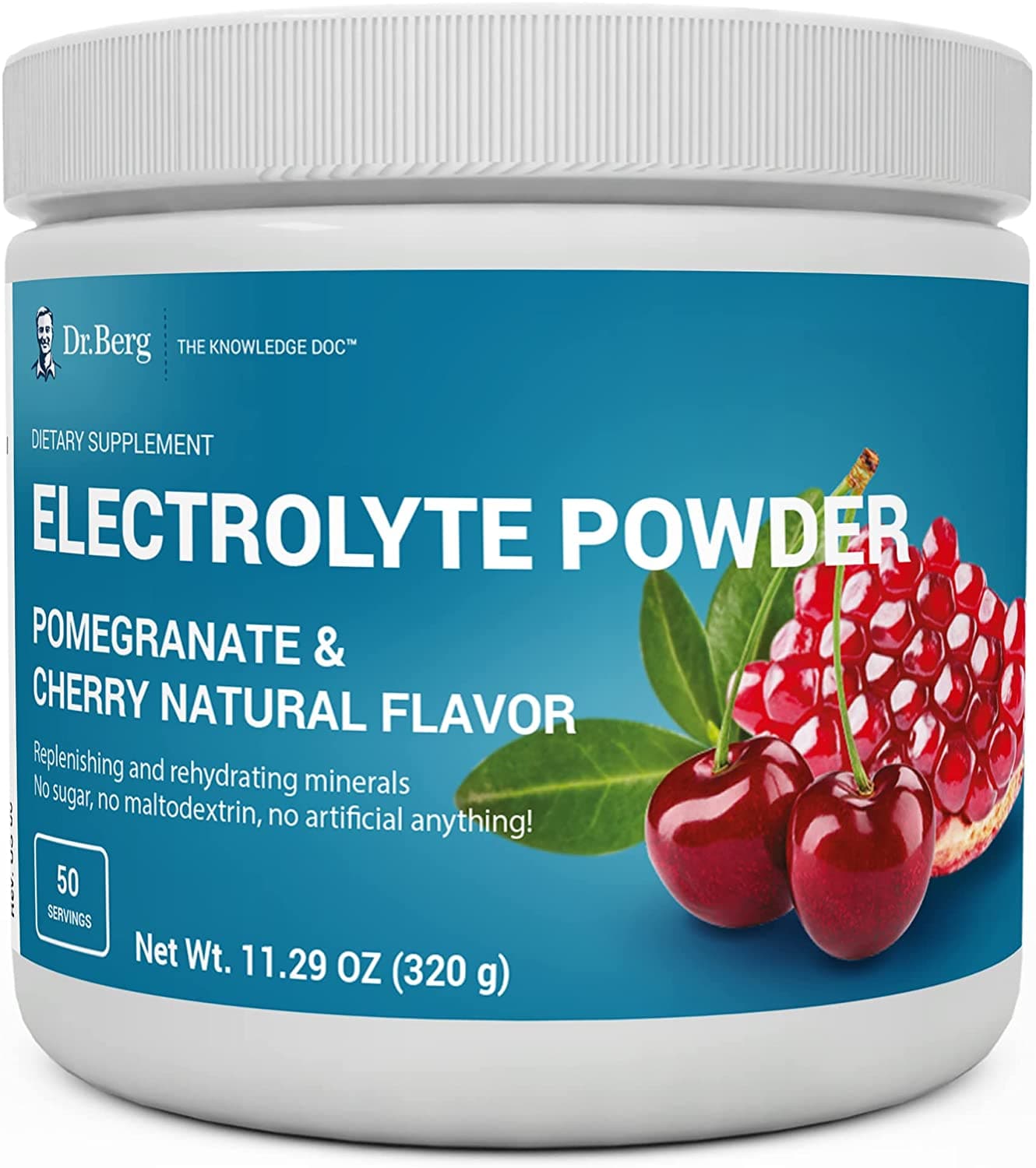 Dr. Berg's Electrolyte Powder, High Energy, Replenish & Rejuvenate Your Cells, 50 Servings  دكتور بيرج، مسحوق الإلكتروليت الأصلى، الغنى بالعناصر المعدنية لزيادة إنتاج الطاقة و حفظ توازن العناصر فى الخلايا ،بطعم الرمان والكرز الطبيعى العضوى الرائع، 50جرعة