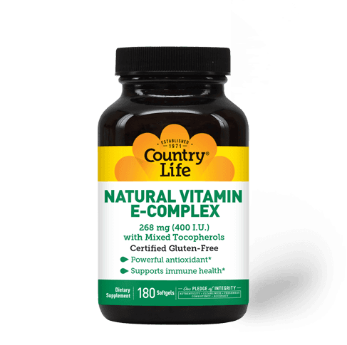 Country Life - Natural Vitamin E-Complex - 400 IU with Mixed Tocopherols - 180 Softgels كانترى لايف فيتامين ه‍ مركب 400 وحدة دولية ، 180 سوفت جل