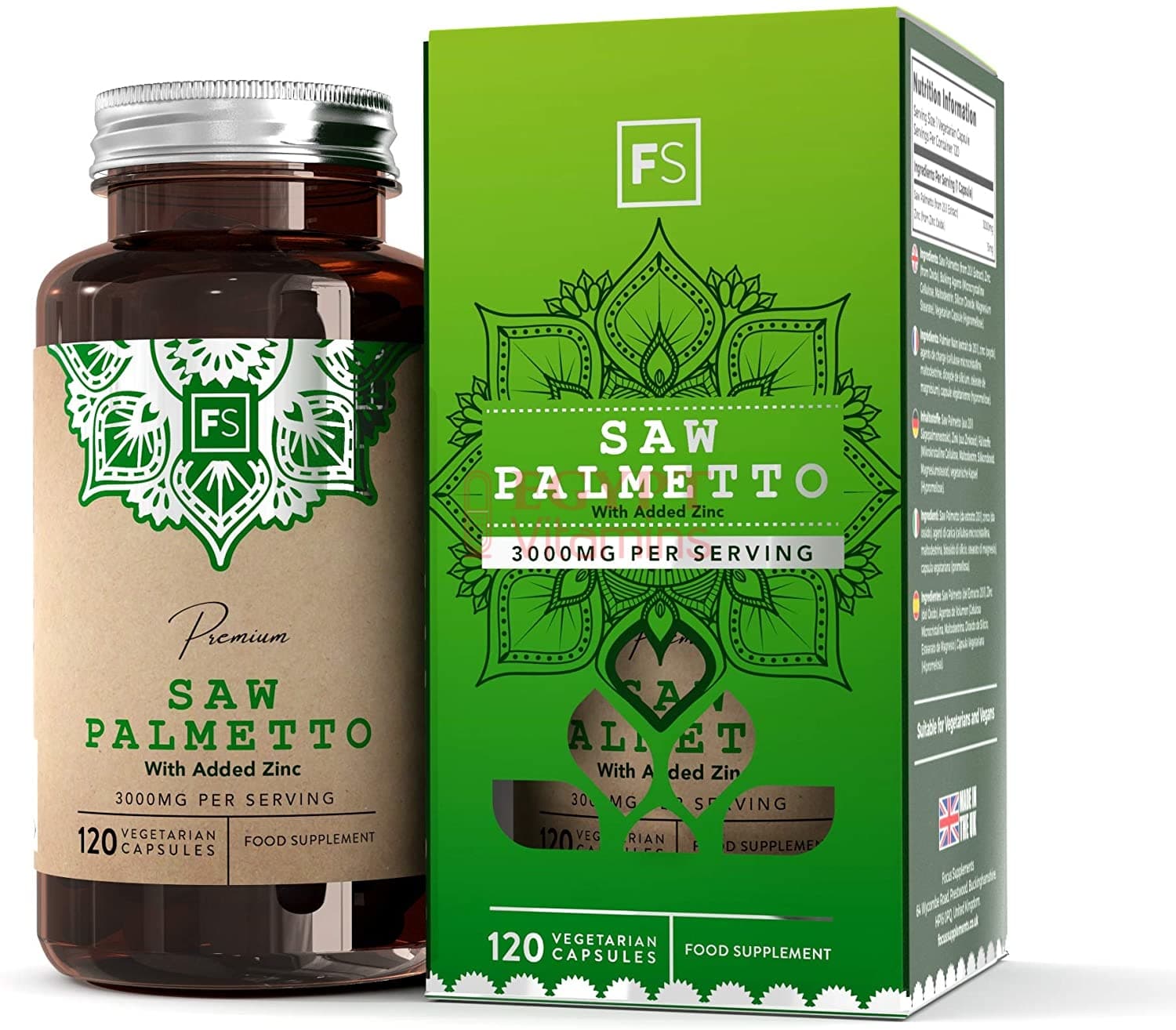 Focus Saw Palm Extract High Dose Capsules (Saw Palmetto) - 3000 mg 20:1 Extract with Zinc - 120 Vegan Capsules | For Healthy Prostate & Hormonal Balance in Men منشار بالميتو عالى جرعة 3000 مجم استخلاص 1: 20 مع الزنك ، لصحة البروستاتا و لحفظ التوازن الهرمونى للرجال ، 120 كبسولة نباتية