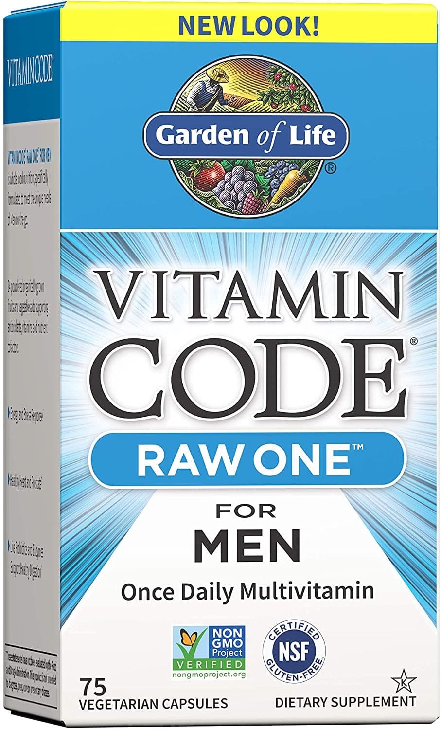 Garden of Life Vitamin Code Raw One for Men Multivitamin for Men - 75 Capsules, Once Daily Vitamins plus Fruit, Veggies & Probiotics for Mens Health جاردن اوف لايف ، فيتامينات متعددة مع الفاكهة والخضروات والبروبيوتك لصحة الرجال ، 75 كبسولة