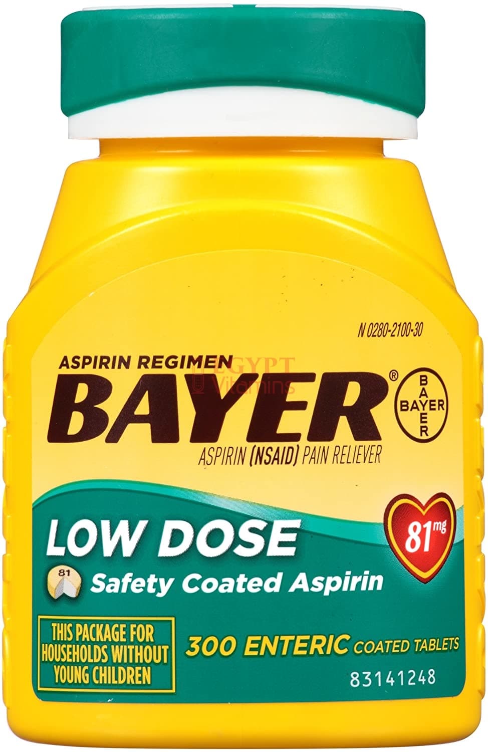 Bayer Aspirin Regimen Bayer 81mg Enteric Coated Tablets | Pain Reliever - 300 Count اسبرين باير ، للسيطرة على الكولسترول والتحكم فى ضغط الدم ولصحة القلب ، 300 حباية