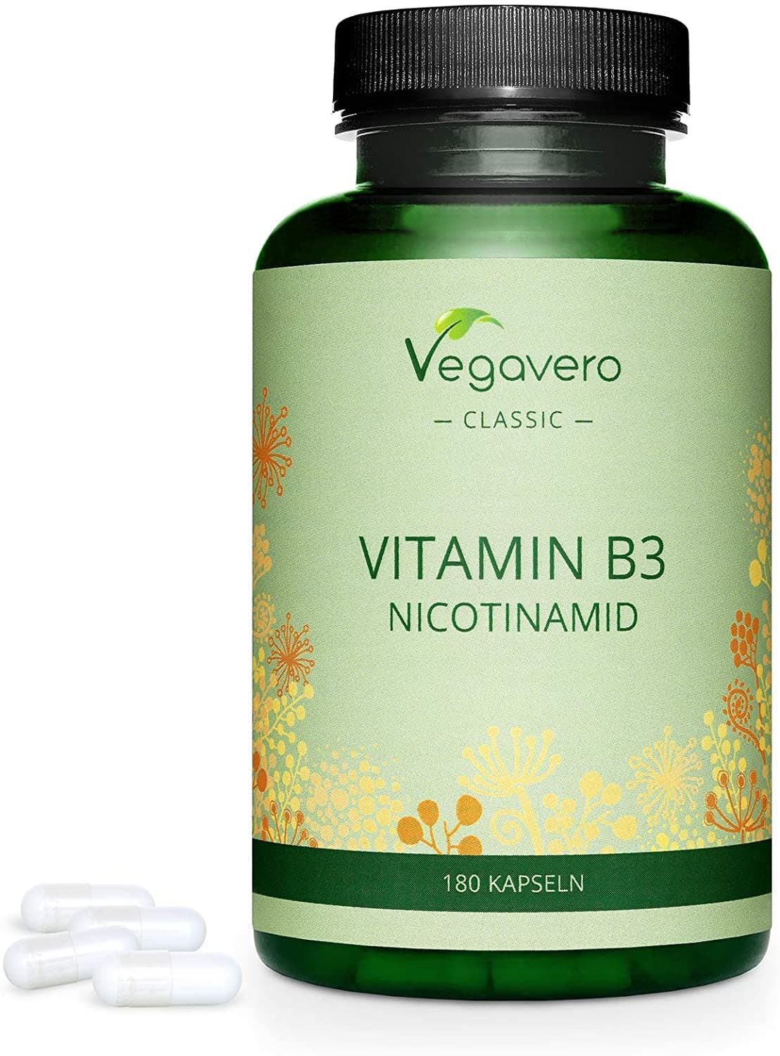Vegavero Vitamin B3 (Nicotinamide) 500 mg Niacinamide Free 180 Capsules فيتامين ب3 500مجم 180كبسولة