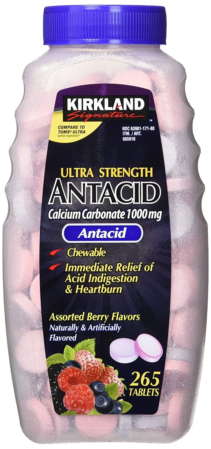 Kirkland Signature Ultra Strength Antacid Calcium Carbonate 1000 MG - Assorted Berry Flavors, 265 Tablets