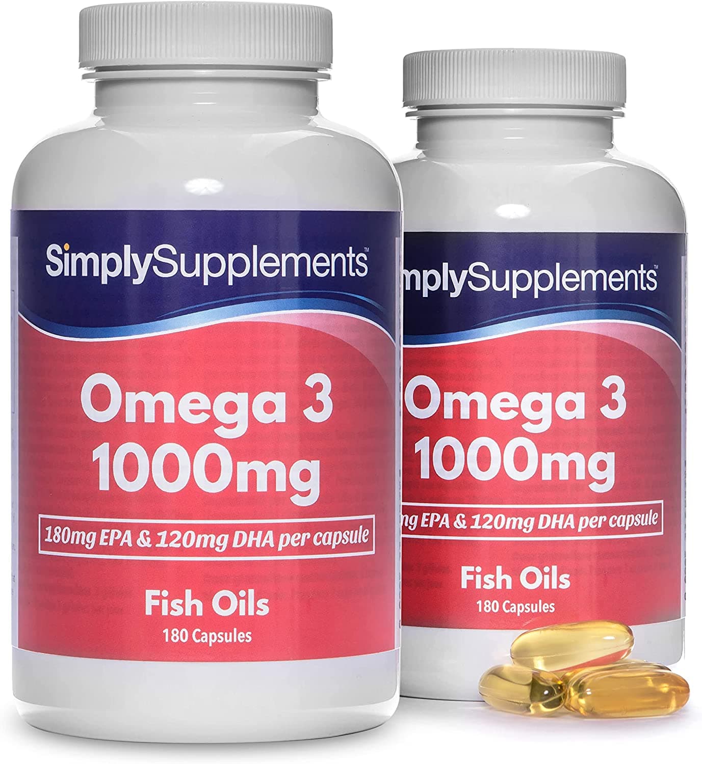 SimplySupplements Omega 3 Fish Oil 1000mg Capsules | 180 Capsules | Providing EPA & DHA سيمبلى سبليمنتس اوميجا 3 1000 مجم ،180 كبسولة نباتية