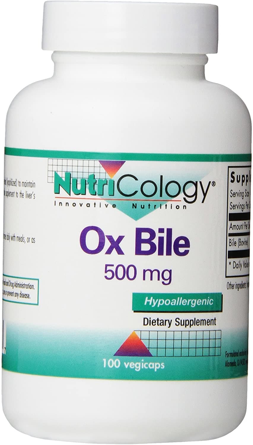 Nutricology Ox Bile | Fat Digestion & Liver Support | Hypoallergenic, 100 Capsules