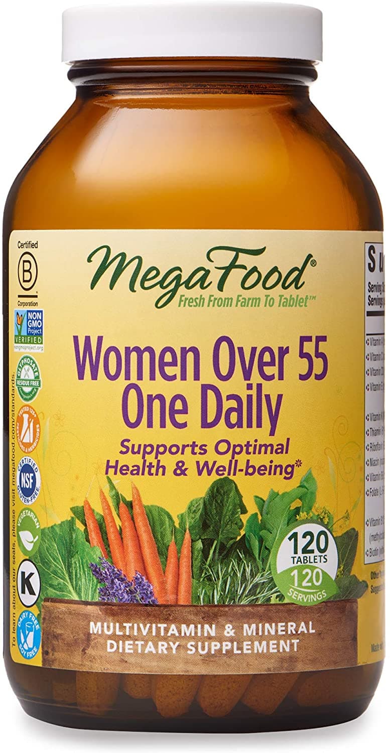 [Broken Damaged cover] MegaFood Women Over 55 One Daily, Supports Optimal Health and Wellbeing, Multivitamin and Mineral Dietary Supplement, Vegetarian, 120 tablets (120 servings) ميجا فود ، فيتامينات ومعادن نباتية متعددة لتحسين الصحة العامة للنساء فوق ال 55 عام، 120 كبسولة نباتية