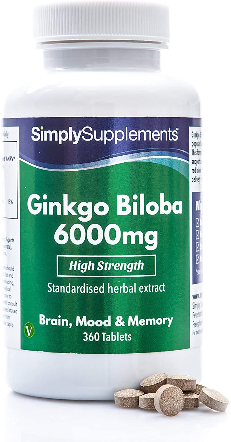 SimplySupplements Ginkgo Biloba Tablets 6000mg | Supports Circulation and Mental Performance | 360 Tablets <br/> جينكو بيلوبا 6000 مجم 360 كبسولة