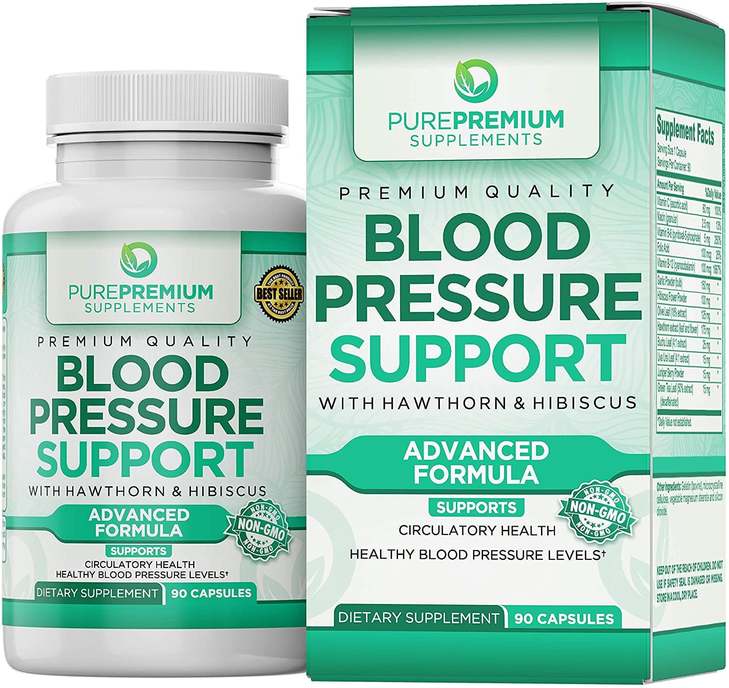 PurePremium Blood Pressure Support with Hawthorn & Hibiscus - for Cardiovascular & Circulatory Health - 90 Capsules<br/>مكمل داعم لضغط الدم مع الزعرور والكركديه _ مضاد طبيعى لإرتفاع ضغط الدم ، و لصحة القلب والأوعية الدموية والدورة الدموية ، 90 كبسولة