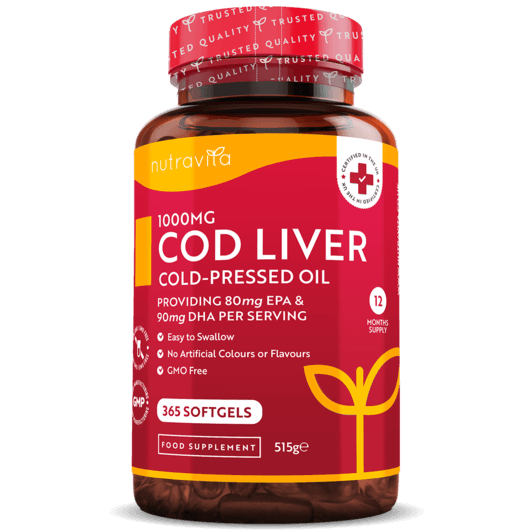 Nutravita Cod Liver Oil 1000mg Cold-Pressed Fish Oil 365 Softgels