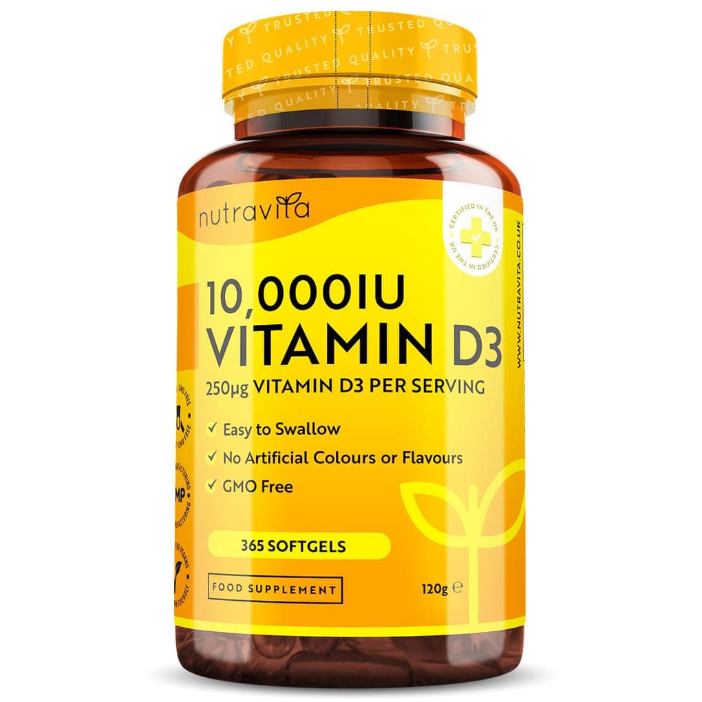 Nutravita Vitamin D3 10,000iu (250µg) - 365 capsulesنيوترافيتا فيتامين د3 10000 وحدة دولية ، 365 سوفت جيل