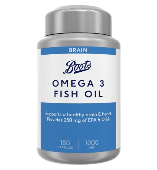 Boots Omega 3 Fish Oil 1000 mg 180 Capsules (6 month supply) بوتس، زيت السمك، أوميجا 3، 1000 مجم، 180 كبسولة، لصحة المخ والقلب