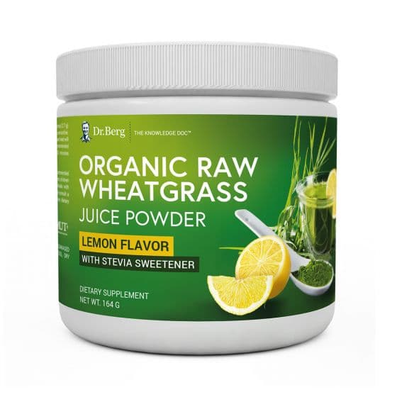 Dr Berg's Raw Wheatgrass Juice Powder (Lemon Flavor) مسحوق عشب القمح الخام العضوى ، بطعم الليمون ، 164 جرام