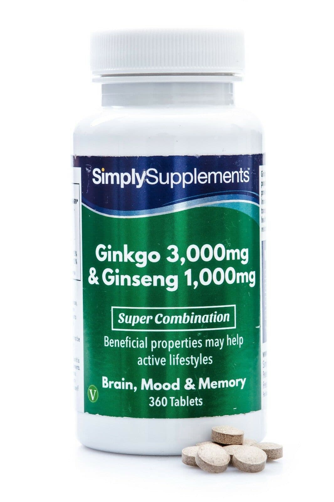 SimplySupplements Ginkgo Biloba 3000mg & Korean Ginseng 1000mg ,360 Tablets خليط نباتى من الجينكو بيلوبا 3000 مجم والجنسنج 1000 مجم لدعم صحة المخ والذاكرة والمزاج ,360 حباية