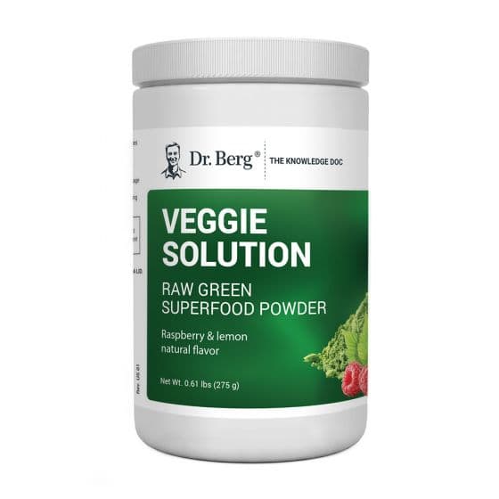 Dr Berg's Veggie Solution Flavored superfood,275 grams الخام الأخضر (مسحوق الطعام الخارق سوبرفود) بطعم الراسبيرى والليمون الطبيعى ، 275 جرام