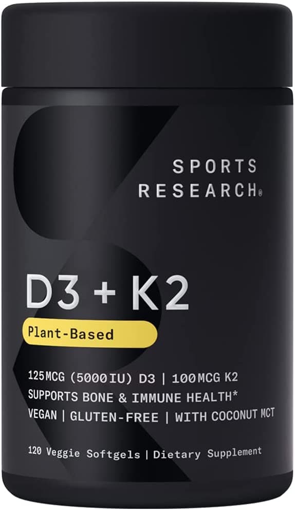 Sports Research Vitamin D3 & K2 , 120 Softgels<br/>فيتامين د3 & ك2  5,000 وحدة دولية من فيتامين د3 _ 120 كبسولة