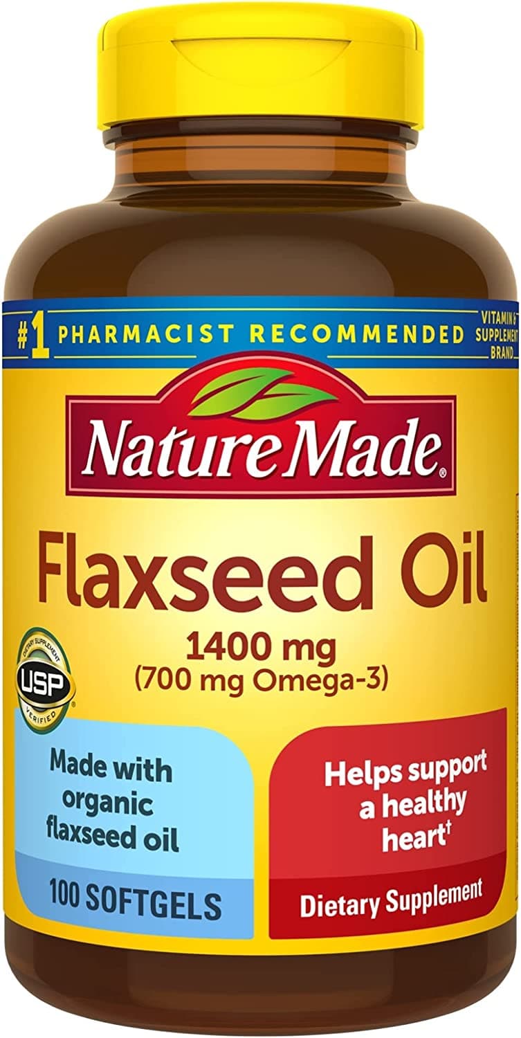 Nature Made Extra Strength Flaxseed Oil 1400 mg, Dietary Supplement for Heart Health Support, 100 Softgels