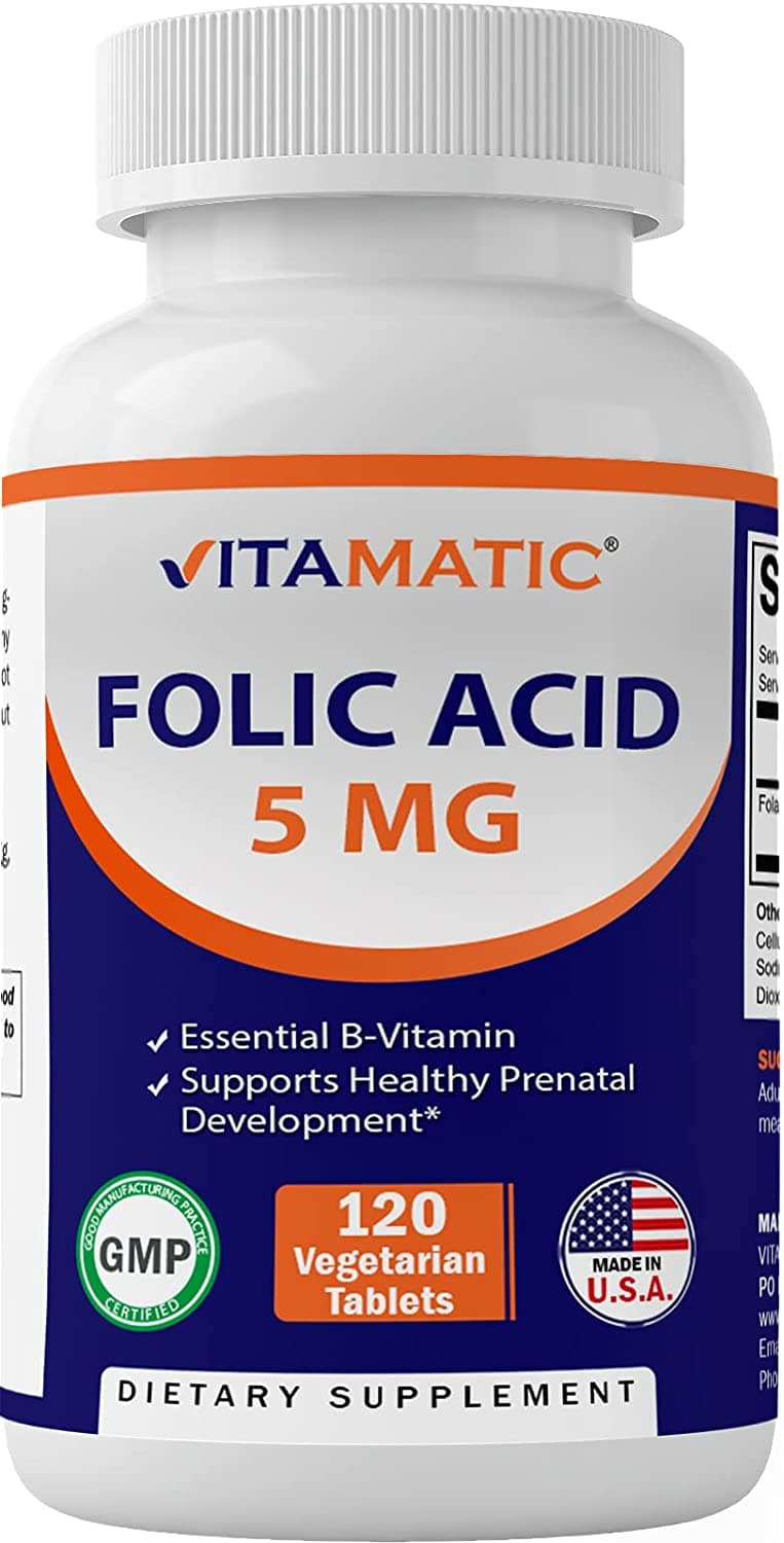 Vitamatic folic acid folate (8,333 mcg) - Heart Health, Healthy Nervous System, pregnant Support, 120 Vegetarian Tablets فيتاماتيك فولات 8,333 ميكروجرام( 5000 ميكرو حمض الفوليك) لصحة القلب والجهاز العصبى ولصحة الأمهات الحوامل ، 120 حباية