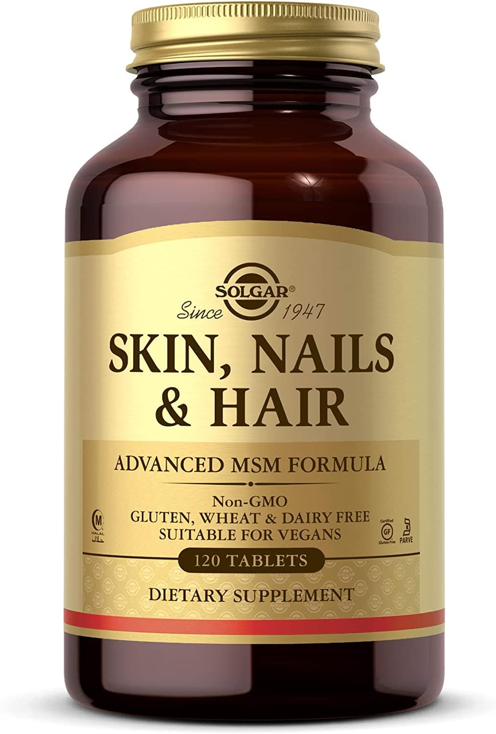 Solgar Skin Nails & Hair, Advanced MSM Formula, Supports Collagen for Hair, Nail and Skin Health - Provides Zinc, Vitamin C & Copper ,120 Tablets  سولجار الشعر والجلد والاظافر ،زنك ونحاس وفيتامين سى وفيتامينات اخرى، 120 قرص