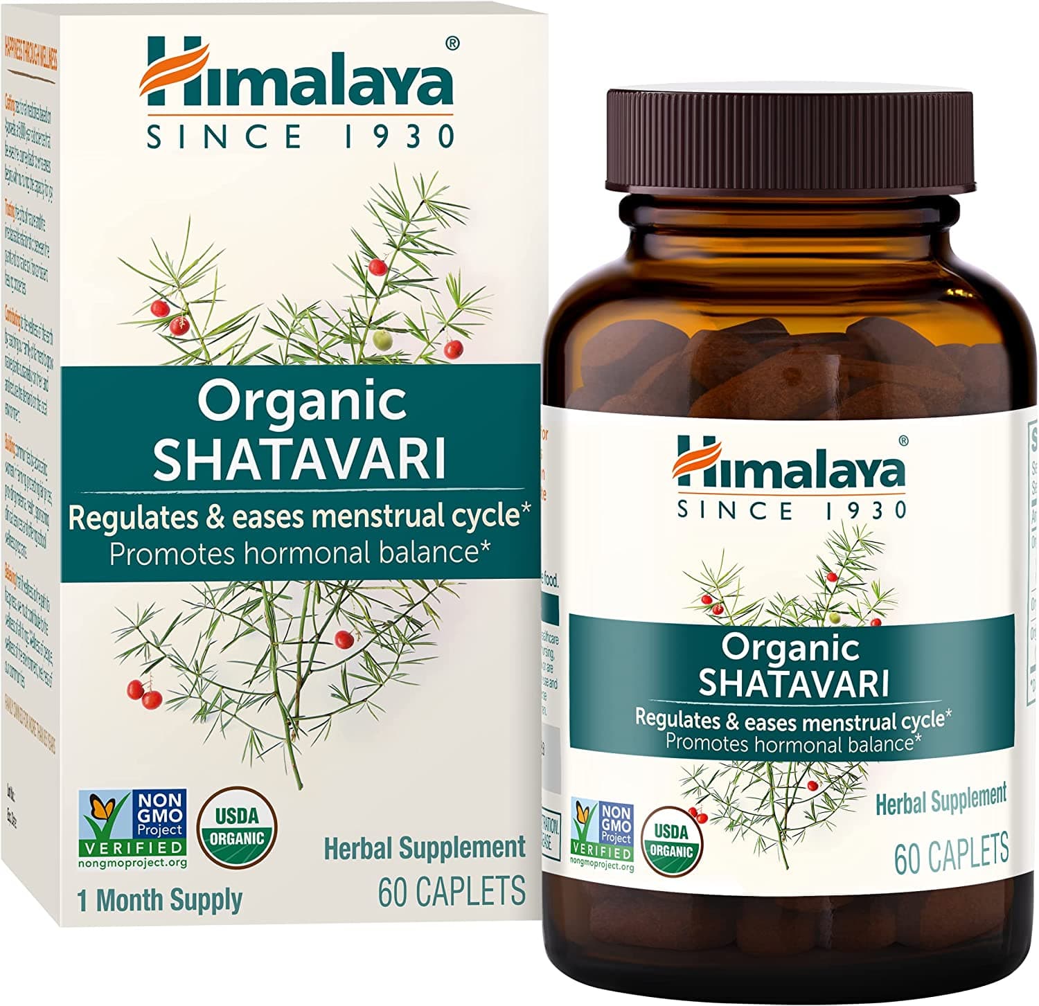 Himalaya Organic Shatavari for PMS, Menstrual Cramp Relief, Menopause Support, and Women's Health, 1,300 mg, 60 Caplets, 1 Month Supplyتركيبه ممتازه للعنايه بصحة المرأه وتخفيف الآم الدوره الشهريه عبوه 60 كبسوله