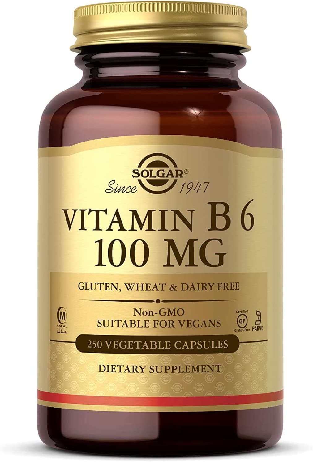 Solgar Vitamin B6 100 mg, Supports Energy Metabolism, Heart Health &Healthy Nervous System ,250 Capsules<BR/>سولجار فيتامين6ب 100 مجم للكبسولة ، لصحة القلب والجهاز العصبى و زيادة إنتاج الطاقة ، 250 كبسولة نباتية