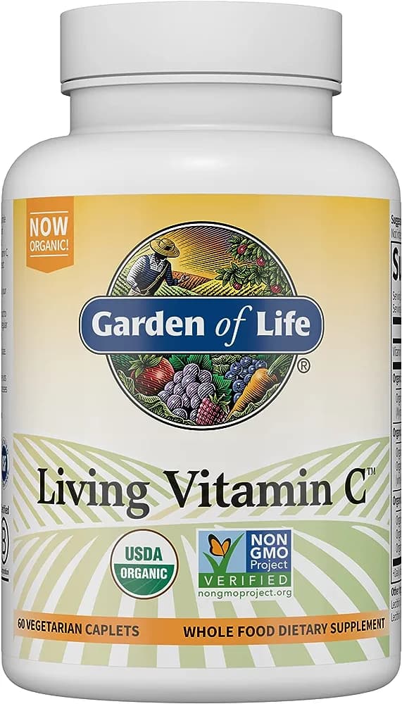Garden of Life Vitamin C for Adults with Antioxidants & Citrus Bioflavonoids - Now Certified Organic - Living Vitamin C, Non-GMO Whole Food Vegetarian Nutritional Supplement, 60 Count (30 Day Supply)
