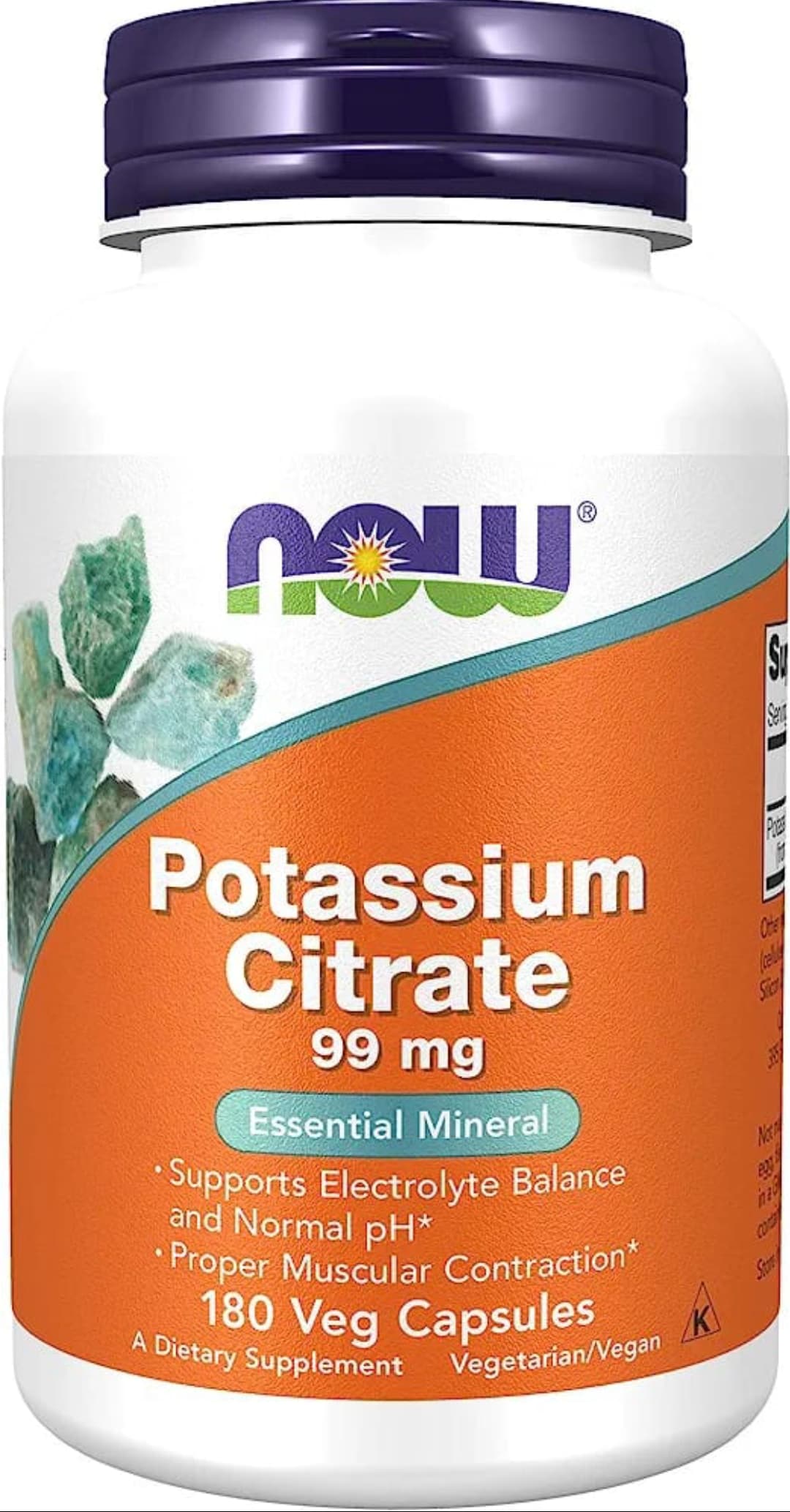 NOW Supplements, Potassium Citrate 99 mg, Supports Electrolyte Balance and Normal pH*, Essential Mineral, 180 Veg Capsules سترات البوتاسيوم 99 مجم من ناو، تدعم توازن الإلكتروليت ودرجة الحموضة الطبيعية، معادن أساسية، 180 كبسولة نباتية