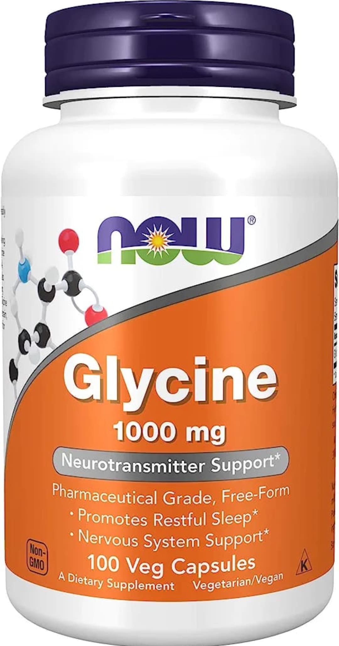 NOW Supplements, Glycine 1,000 mg Free-Form, Neurotransmitter Support*, 100 Veg Capsules