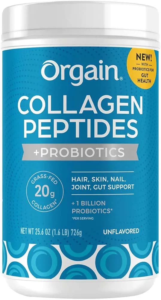 Orgain Collagen Peptides + Probiotics, Unflavored, 1.6 lbs</br>مسحوق الكولاجين الطبيعي مع البروبيوتك لتعزيز صحة الجهاز الهضمي وتحسين ليونة المفاصل والم العظام ولتقوية الشعر والاظافر وتحسين صحة الجلد