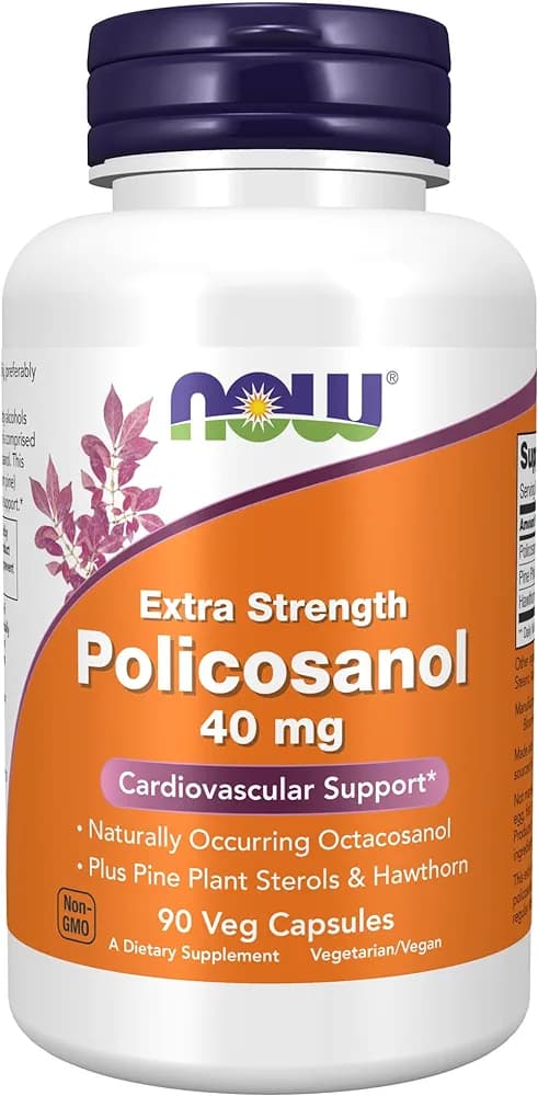 NOW Supplements, Policosanol 40mg with Pine Plant Sterols and Hawthorn, Extra Strength, 90 Veg Capsules