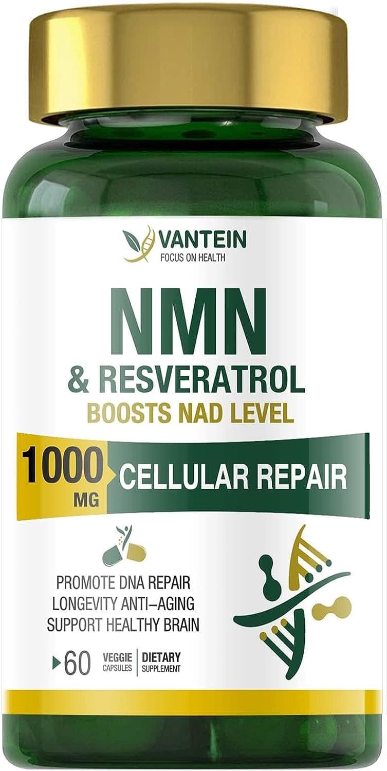 NMN & Resveratrol 1000MG, Supports Anti-Aging, Boost NAD, Cellular Energy Metabolism - 60 CAPSULES   إن.إم.إن + ريسفيراتول: مكمل غذائي مضاد للشيخوخة وداعم للطاقة الخلوية, 60 كبسولة