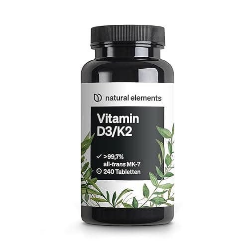 Premium Vitamin D3 K2 Supplement | Natural Elements | 240 Tablets