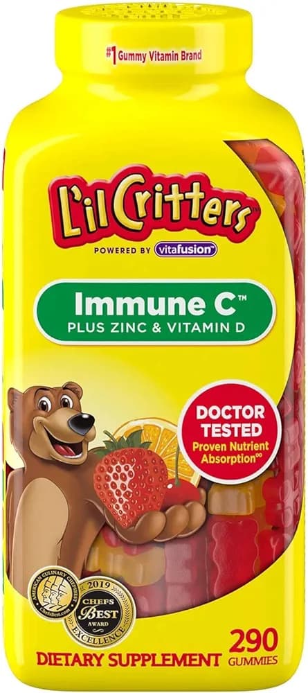 L'il Critters Gummies Immune C Plus Zinc and Vitamin D 290 Gummies خليط المناعة للأطفال ، لصحة الجهاز المناعى ، 290 جامى