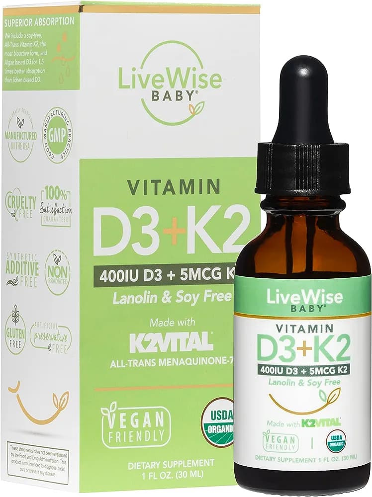 Live Wise Baby Vitamin D3 and Vitamin K2 Liquid Drops - 30 mL