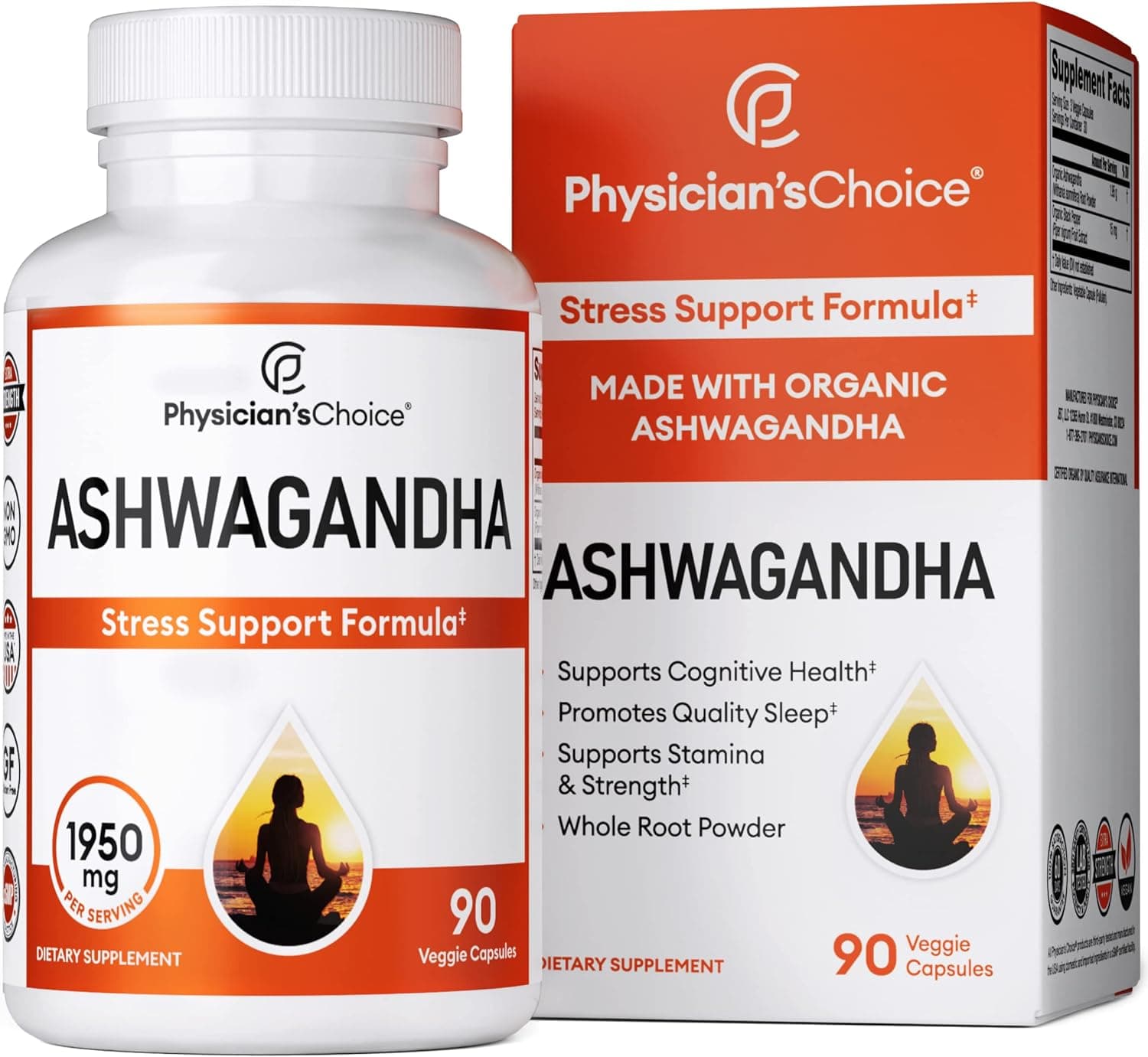 Physician's CHOICE | Organic Ashwagandha Supplement 1950mg | 90 capsules