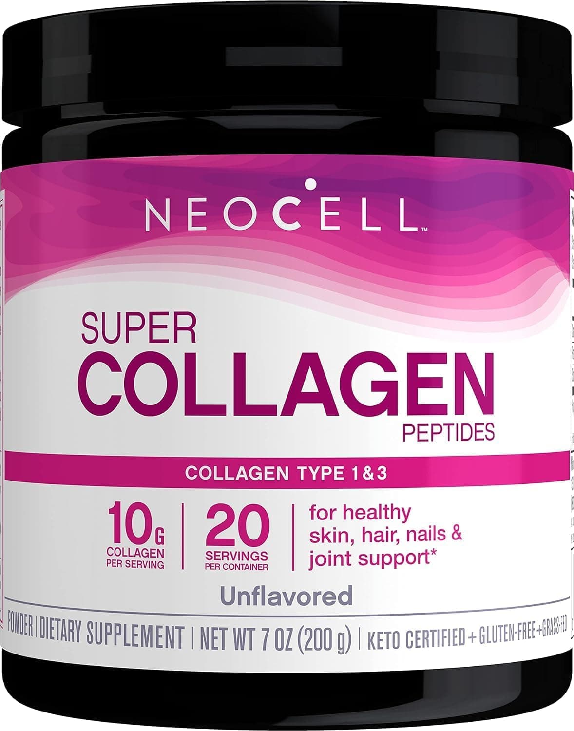 NeoCell Super Collagen Powder, 10g Collagen Peptides per Serving, Healthy Hair, Skin, Nails & Joints, Unflavored, 7 Ozمسحوق الكولاجين الطبيعي لتحسين صحة الشعر والبشره والاظافر والمفاصل