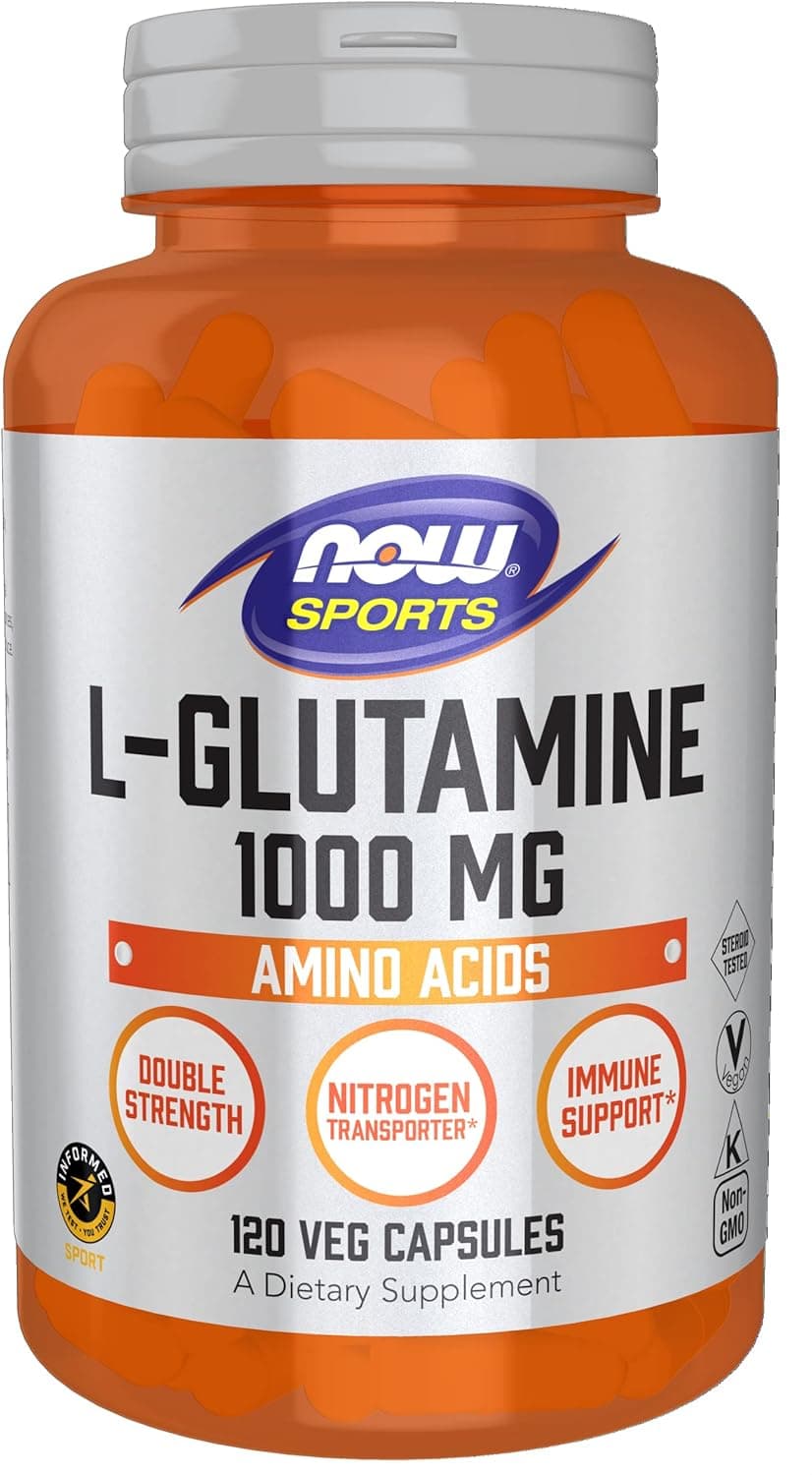 NOW Sports Nutrition, L-Glutamine, Double Strength 1,000 mg, Amino Acid, 120 Veg Capsules<BR/>من ناو سبورتس الجلوتامين تركيز 1000مجم عبوه 120 كبسوله