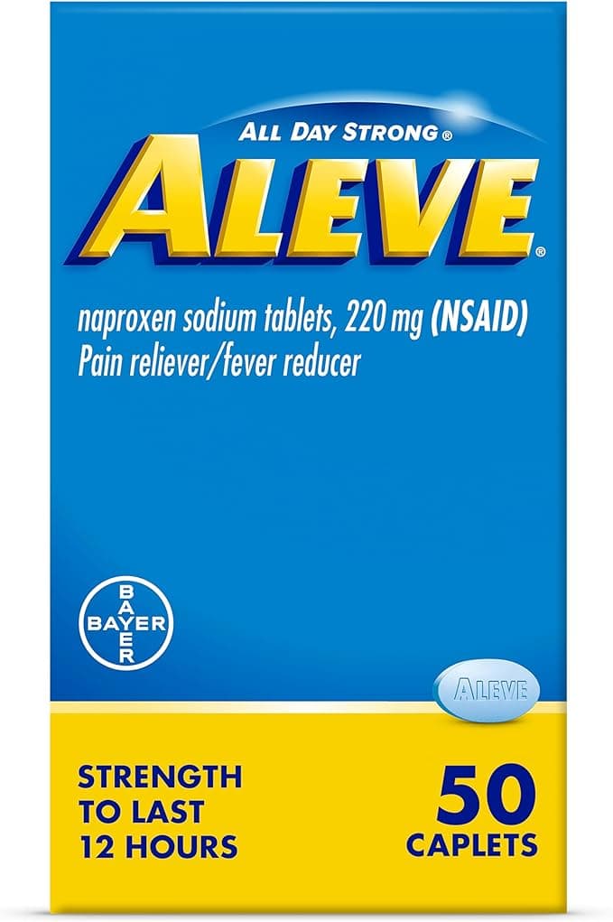 Aleve Pain Reliever & Fever Reducer Naproxen Sodium Caplets, Body Supports comfort, 50 Count