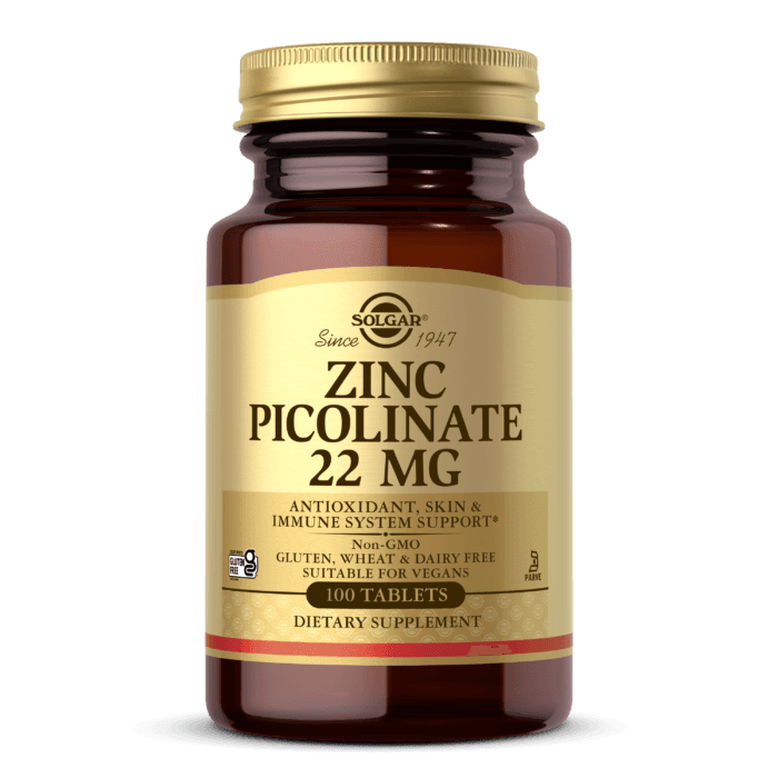 Solgar Zinc Picolinate 22 mg, 100 Tablets - Promotes Healthy Skin - Supports Immune System, Normal Taste & Vision - Antioxidant