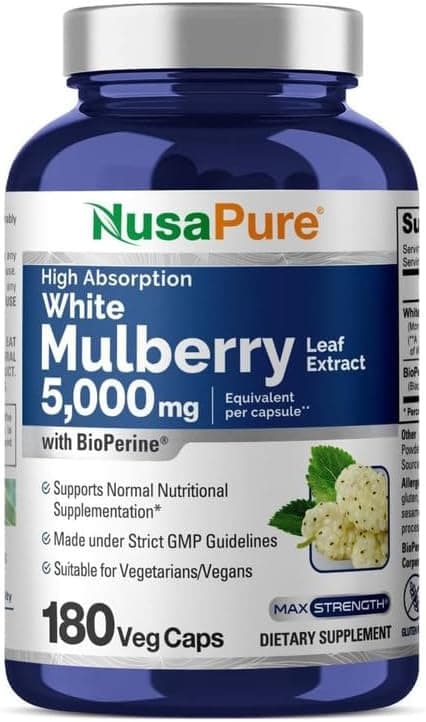 NusaPure White Mulberry Leaf Extract 5,000mg, 180 Capsules