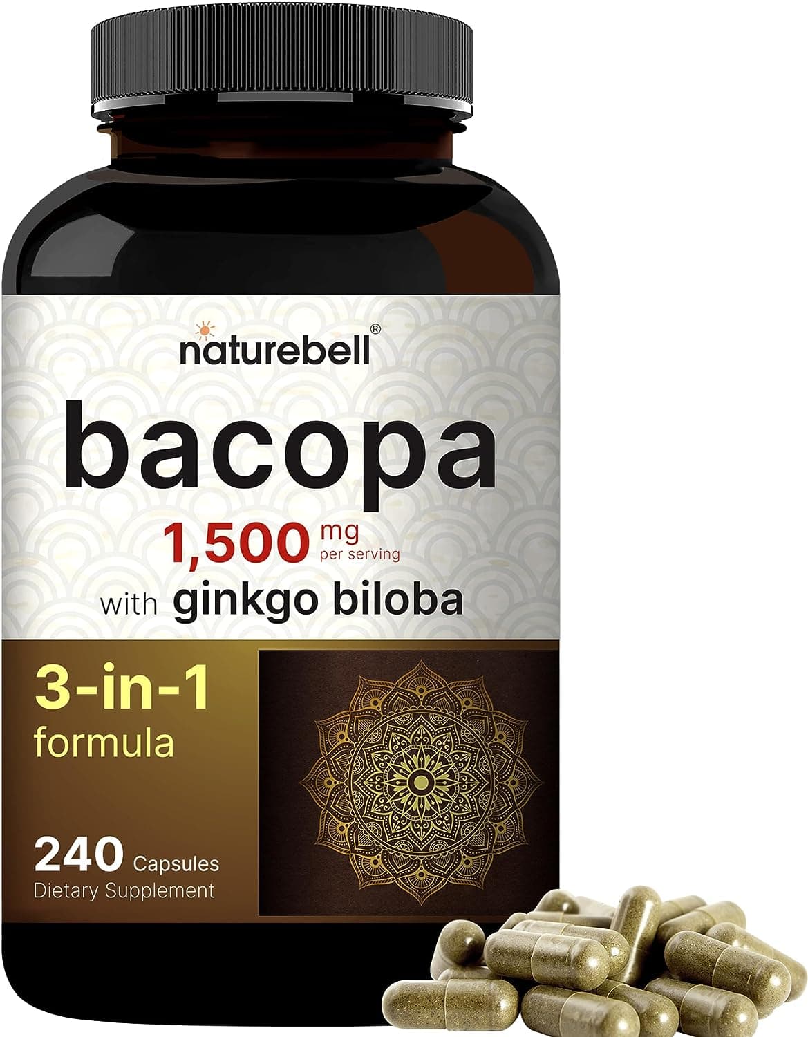 NatureBell Bacopa + Ginkgo Biloba 1,500mg, 240 Capsules