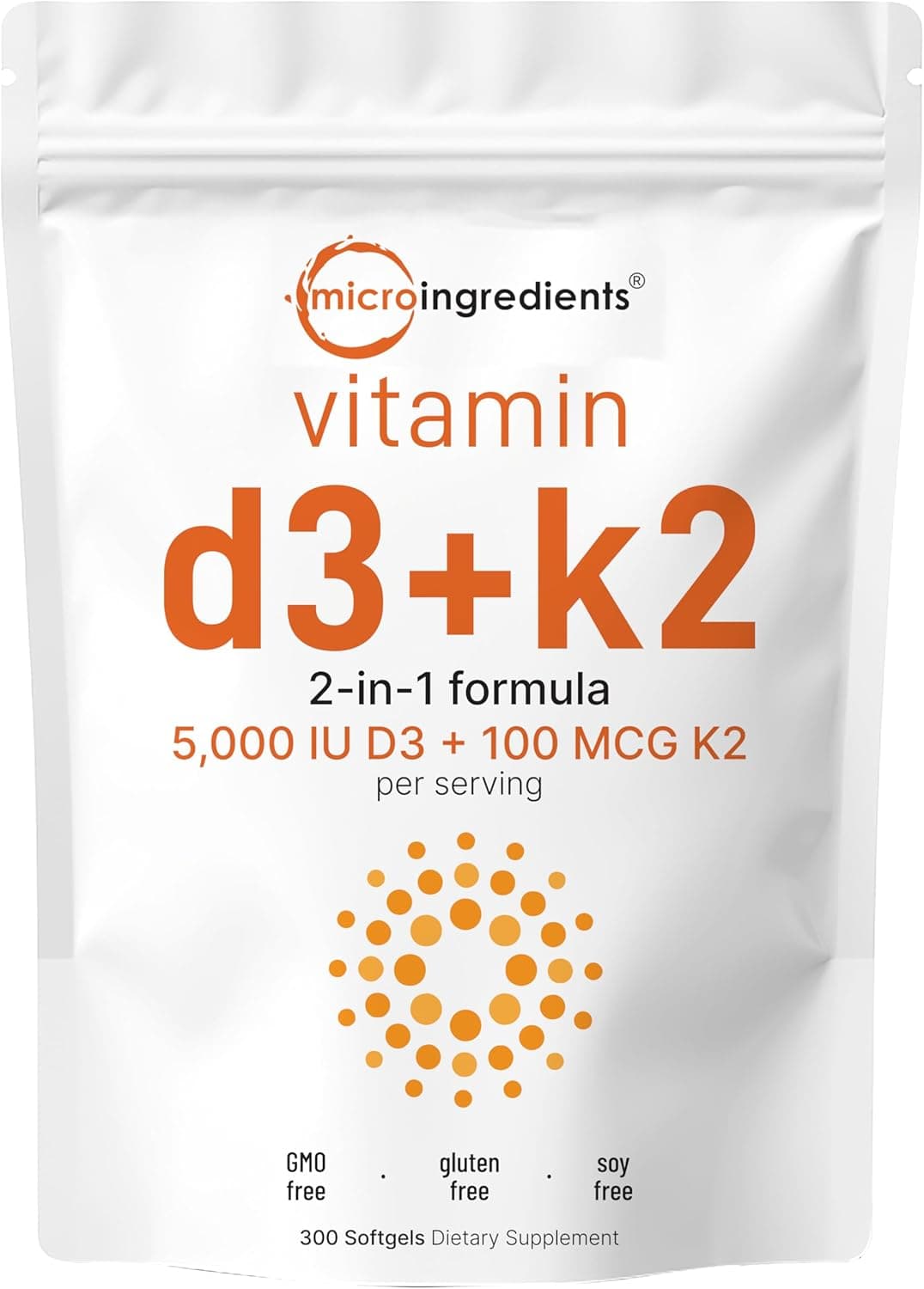 Micro-Ingredients Vitamin D3 5000 IU+K2 100 mcg, 300 Softgels