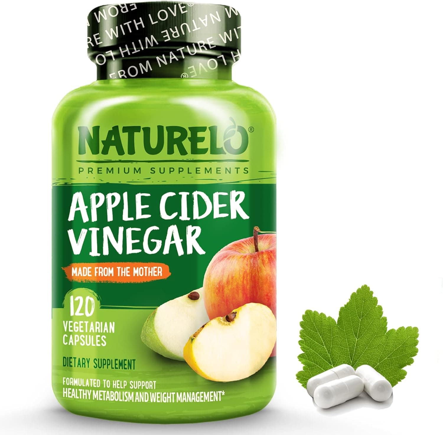 NATURELO Apple Cider Vinegar For Digestion, 120 Capsules