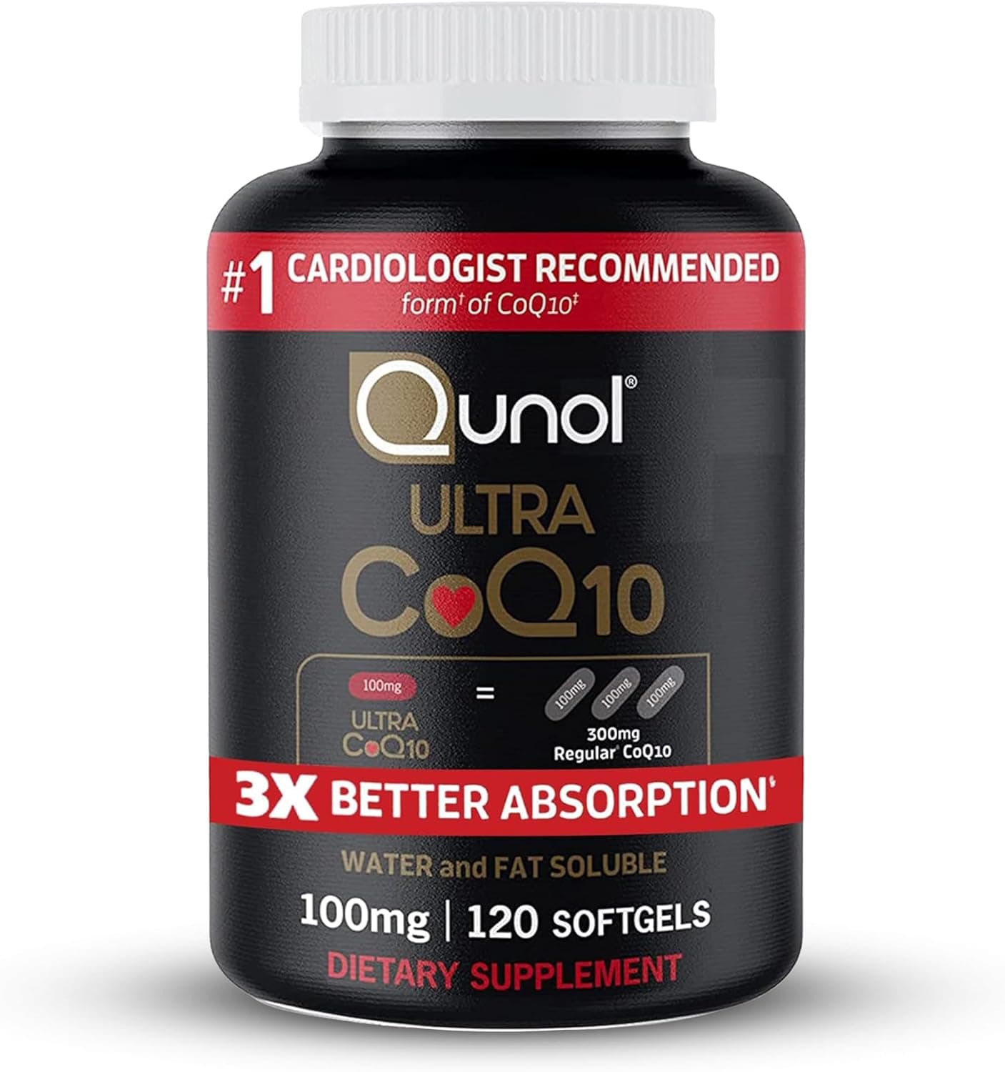Qunol Ultra CoQ10 100mg | 3X Better Absorption | 120 Softgels