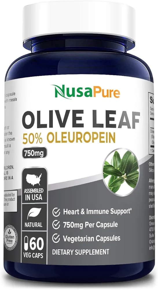 NusaPure Olive Leaf Extract | 750mg, 50% Oleuropein | Immune & Heart Health | 60 Capsules